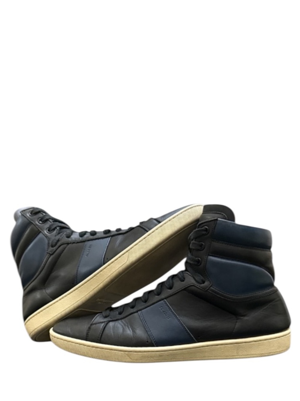 SAINT LAURENT - BLACK BLUE CLASSIC LEATHER SL/02H HIGH-TOP SNEAKER